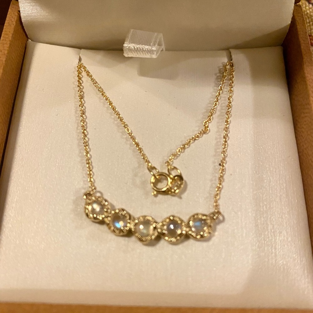 NWT Misa Jewlery $895 Lei Necklace 17"  14K chain w/ 5 Moonstones - Sold